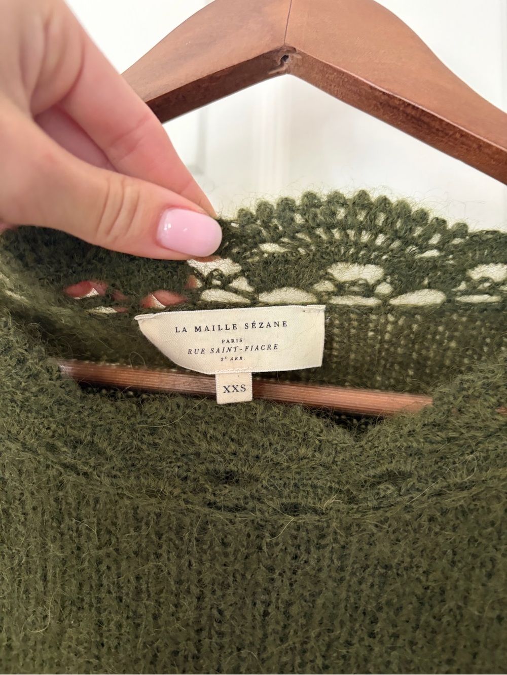 Sézane Stacy Jumper Women's Olive Green Fuzzy boatneck knit Sweater XXS - Picture 6 of 8
